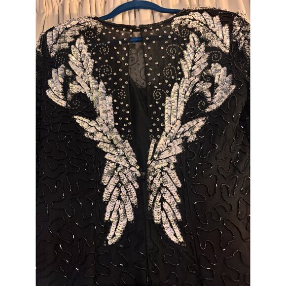 Vintage Silk Laurence Kazar Silk Art Deco Goddess Energy Beaded Party Dress - Picture 14 of 16